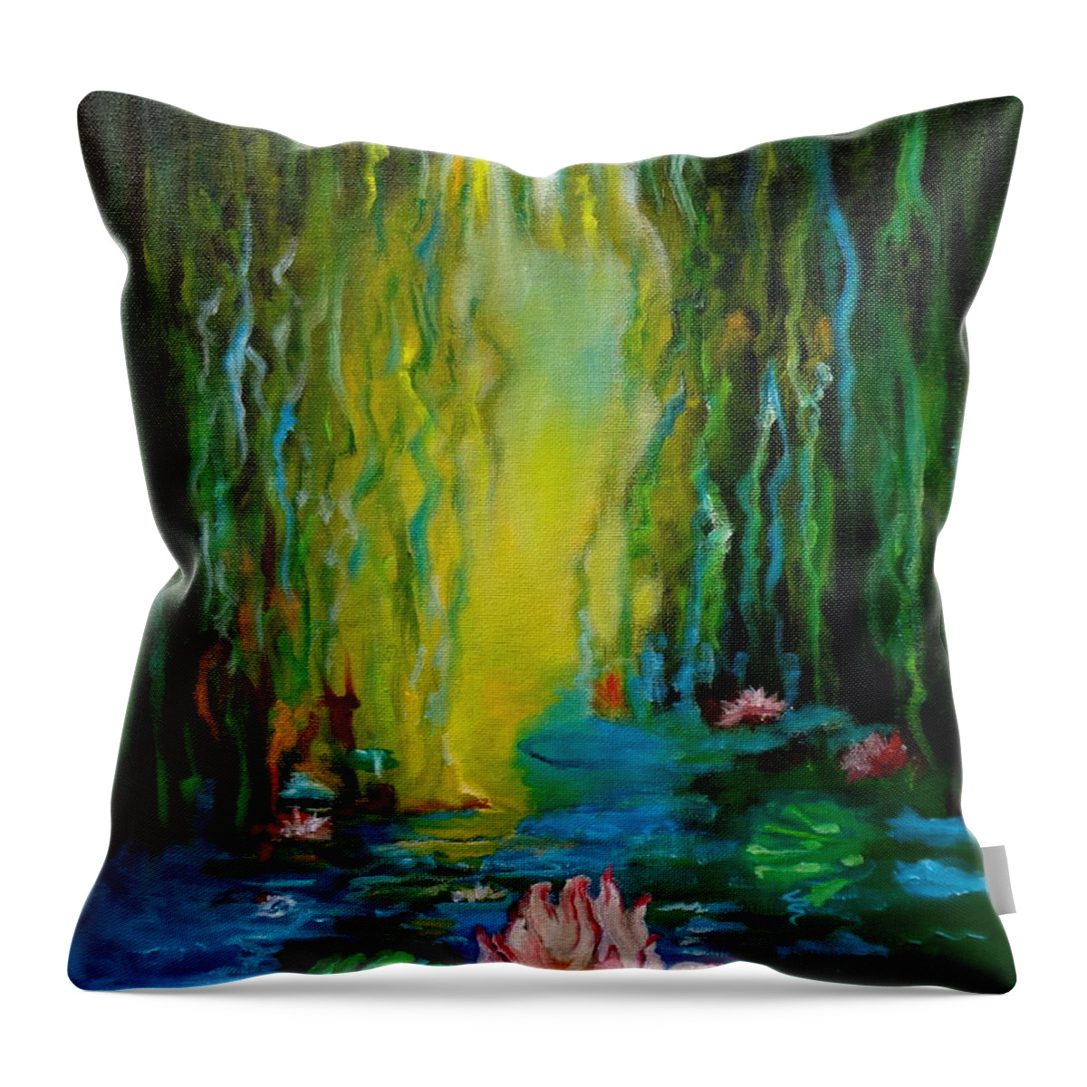 Lotus Throw Pillow featuring the painting Monet's Pond 11 by Jenny Lee