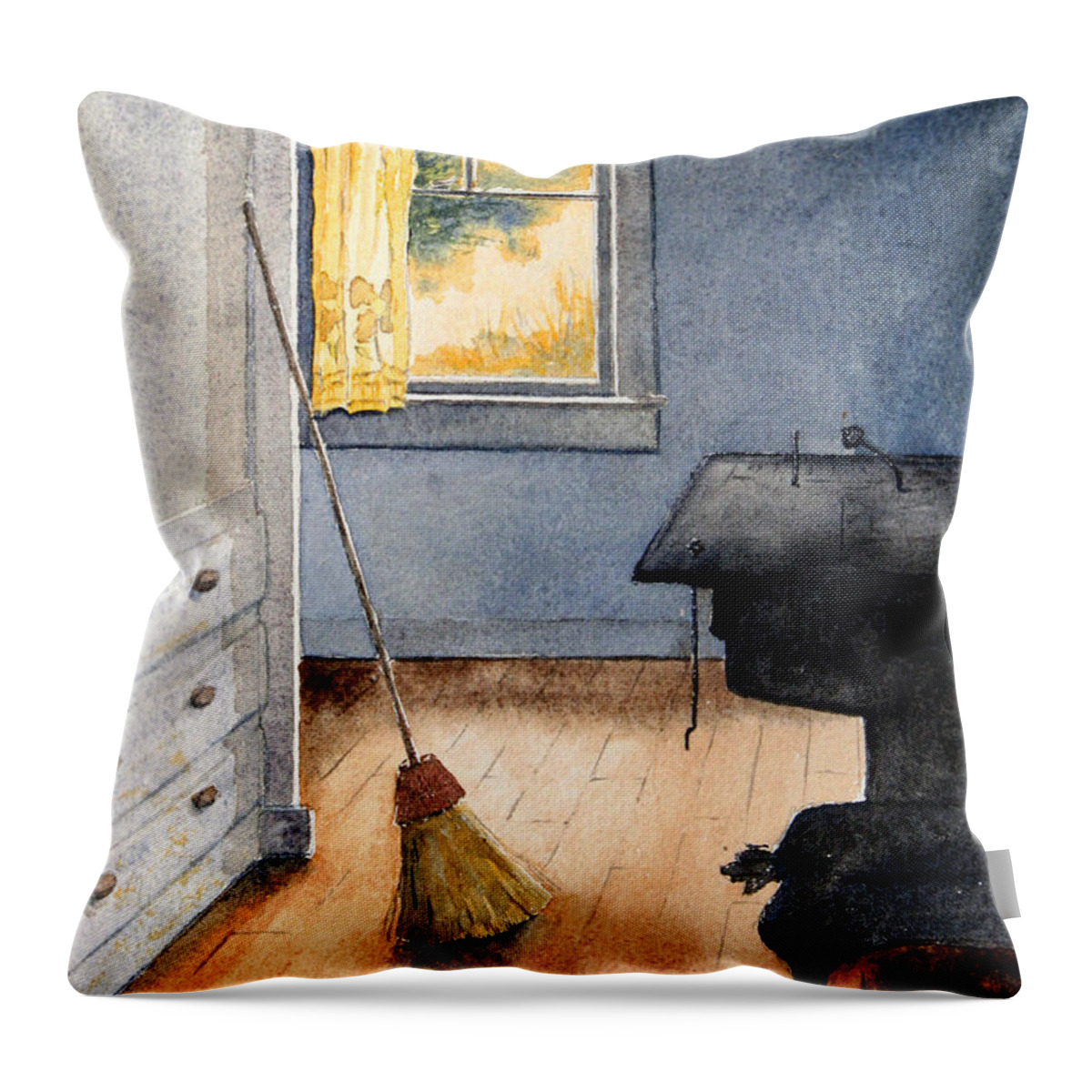 Stove Throw Pillow featuring the painting Monhegan Kitchen by Roger Rockefeller