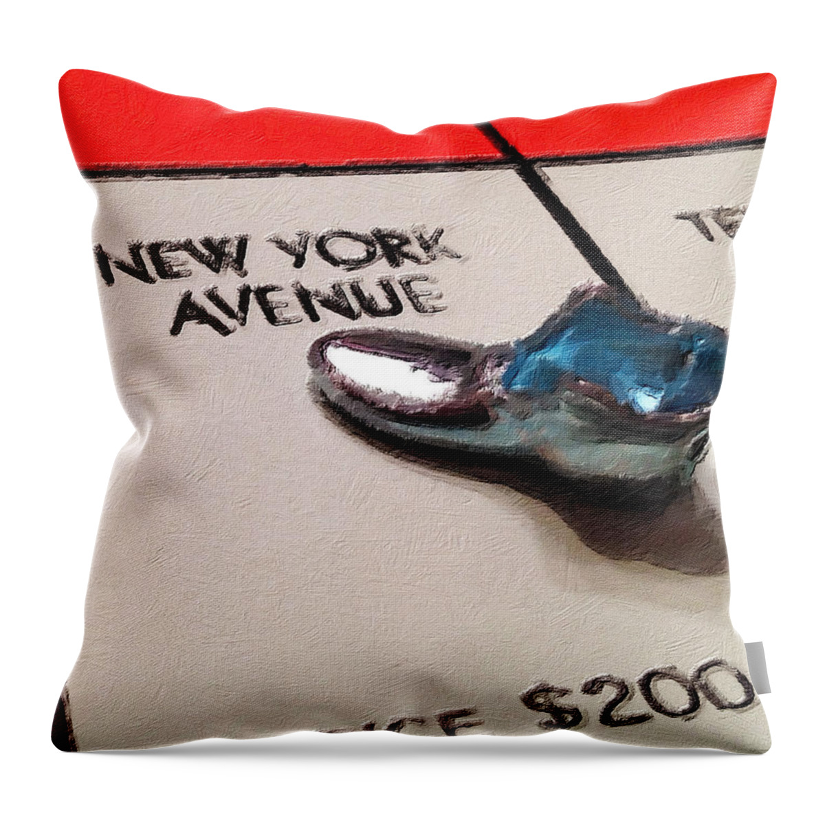 Monopoly Throw Pillow featuring the painting Monopoly Board Custom Painting New York Avenue by Tony Rubino