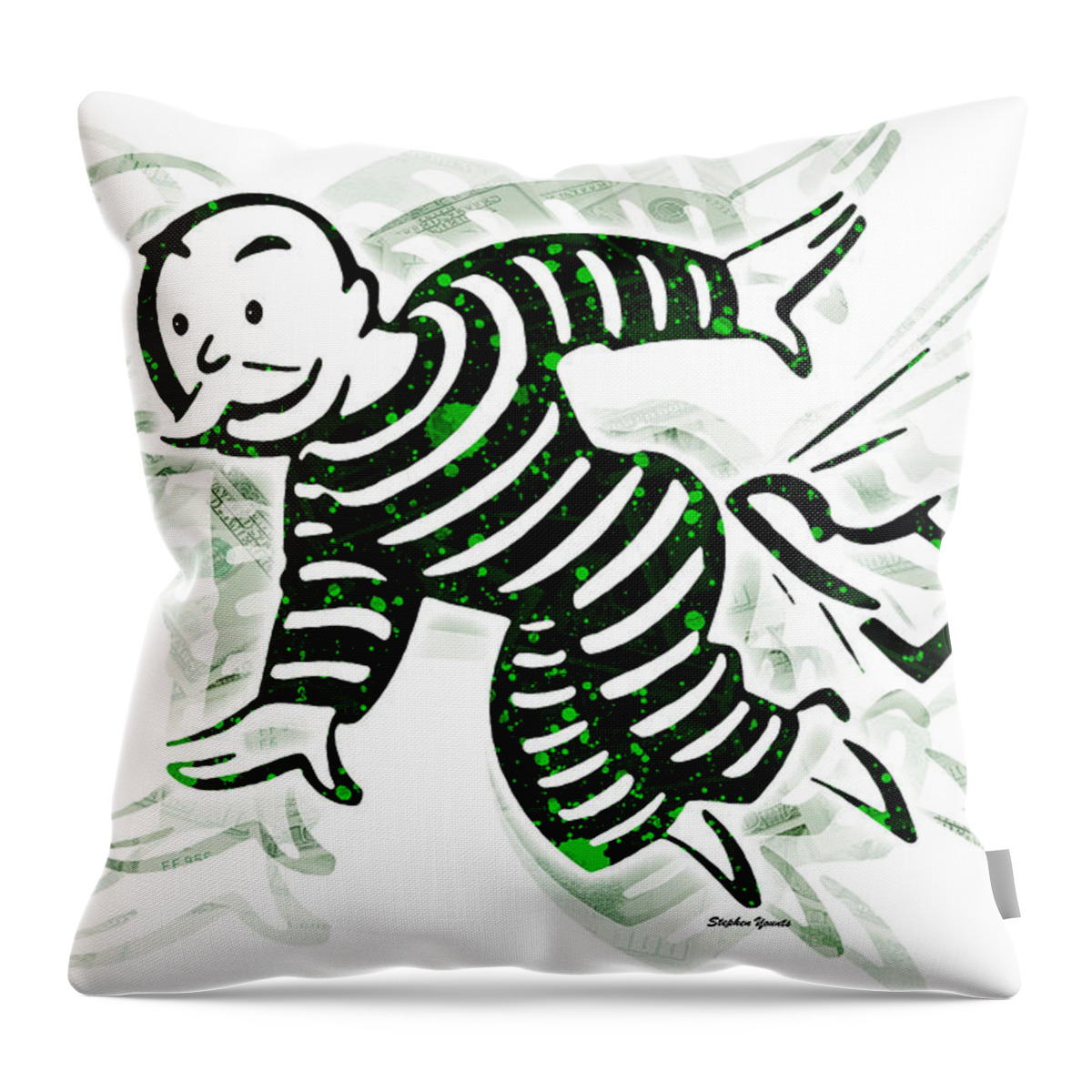 Monopoly Throw Pillow featuring the digital art Monopoly Man - Out of Jail Free by Stephen Younts