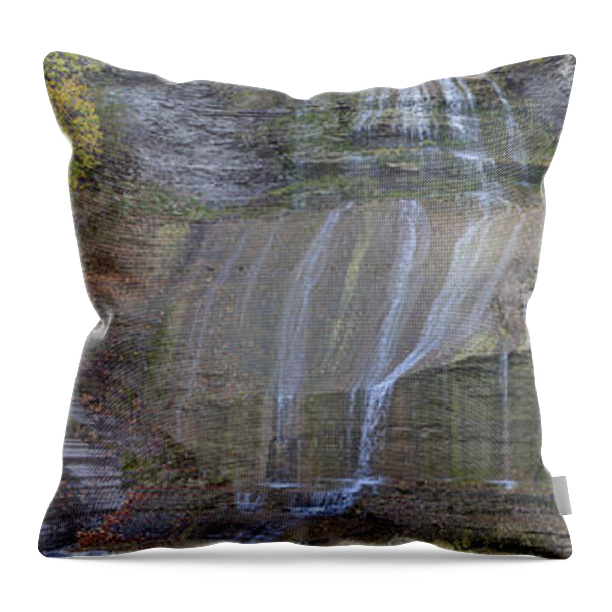 Waterfalls Throw Pillow featuring the photograph Montour Panorama by William Norton