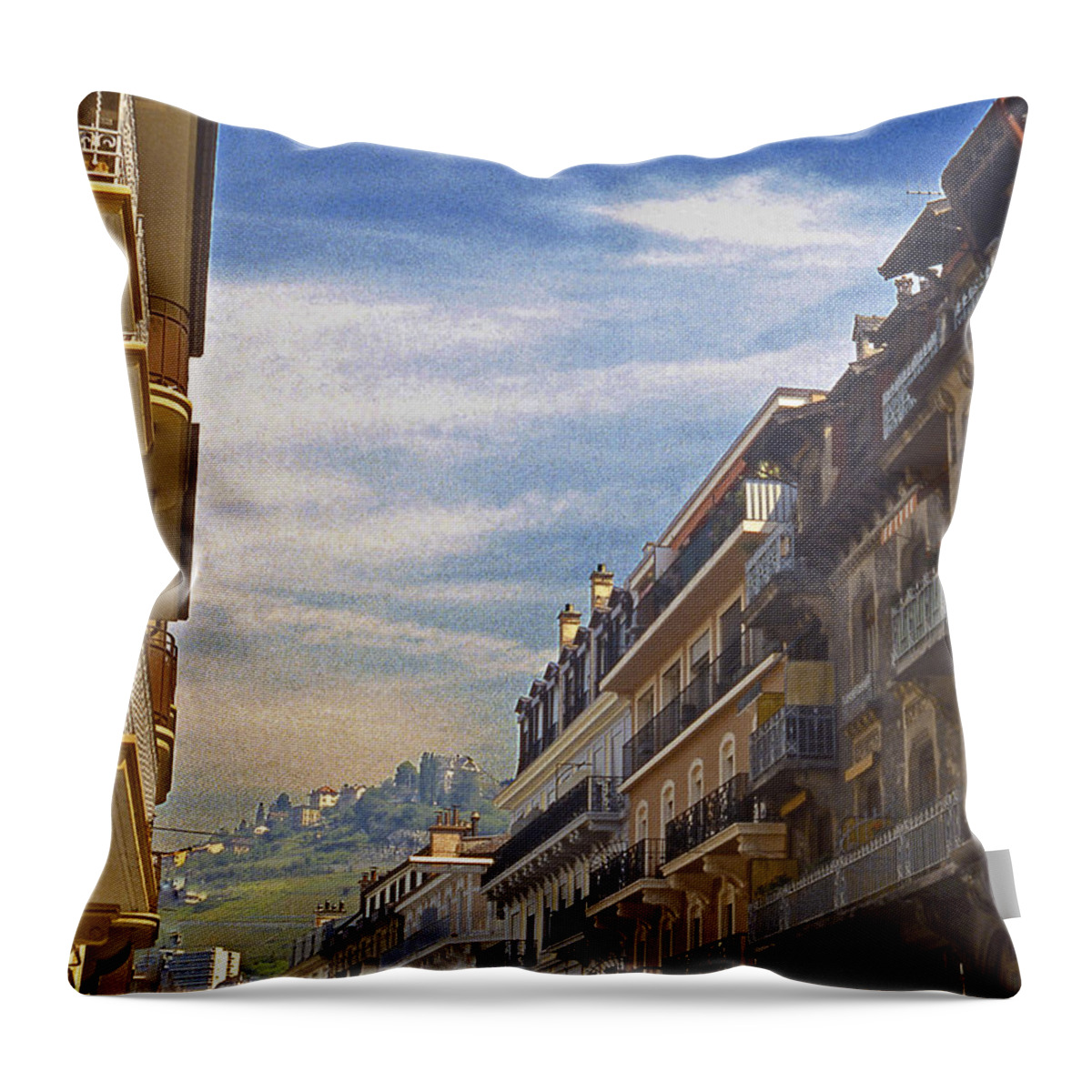 Switzerland Throw Pillow featuring the photograph Montreaux Street Scene by Stuart Litoff