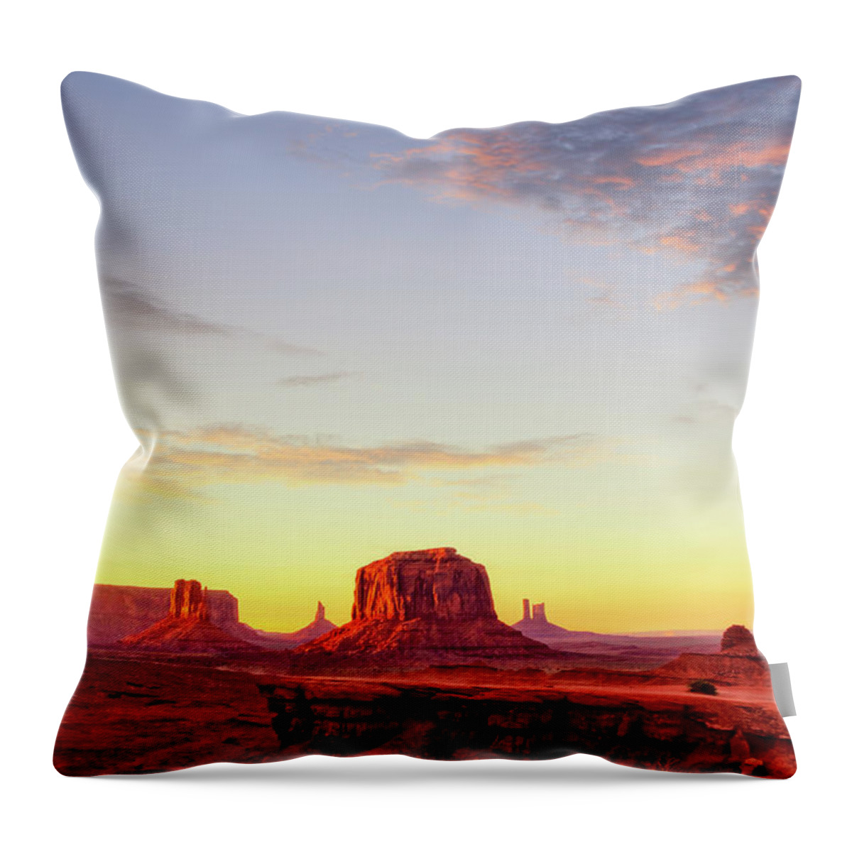 Scenics Throw Pillow featuring the photograph Monument Valley At Sunset by Powerofforever