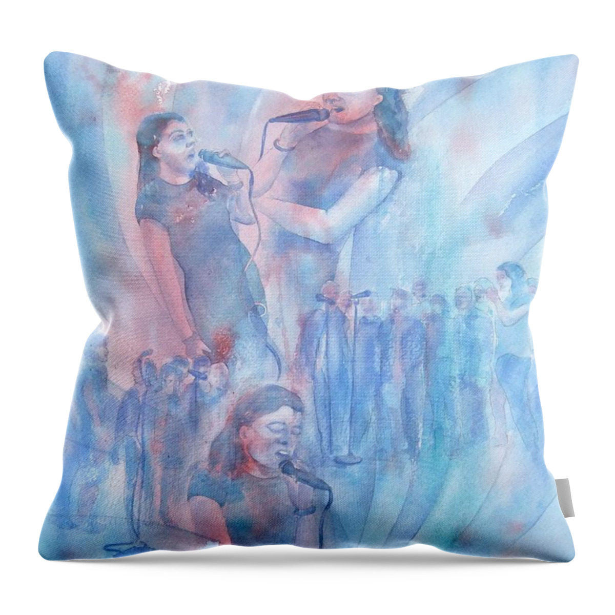 Watercolor Throw Pillow featuring the painting Moods of Singing by Debbie Lewis