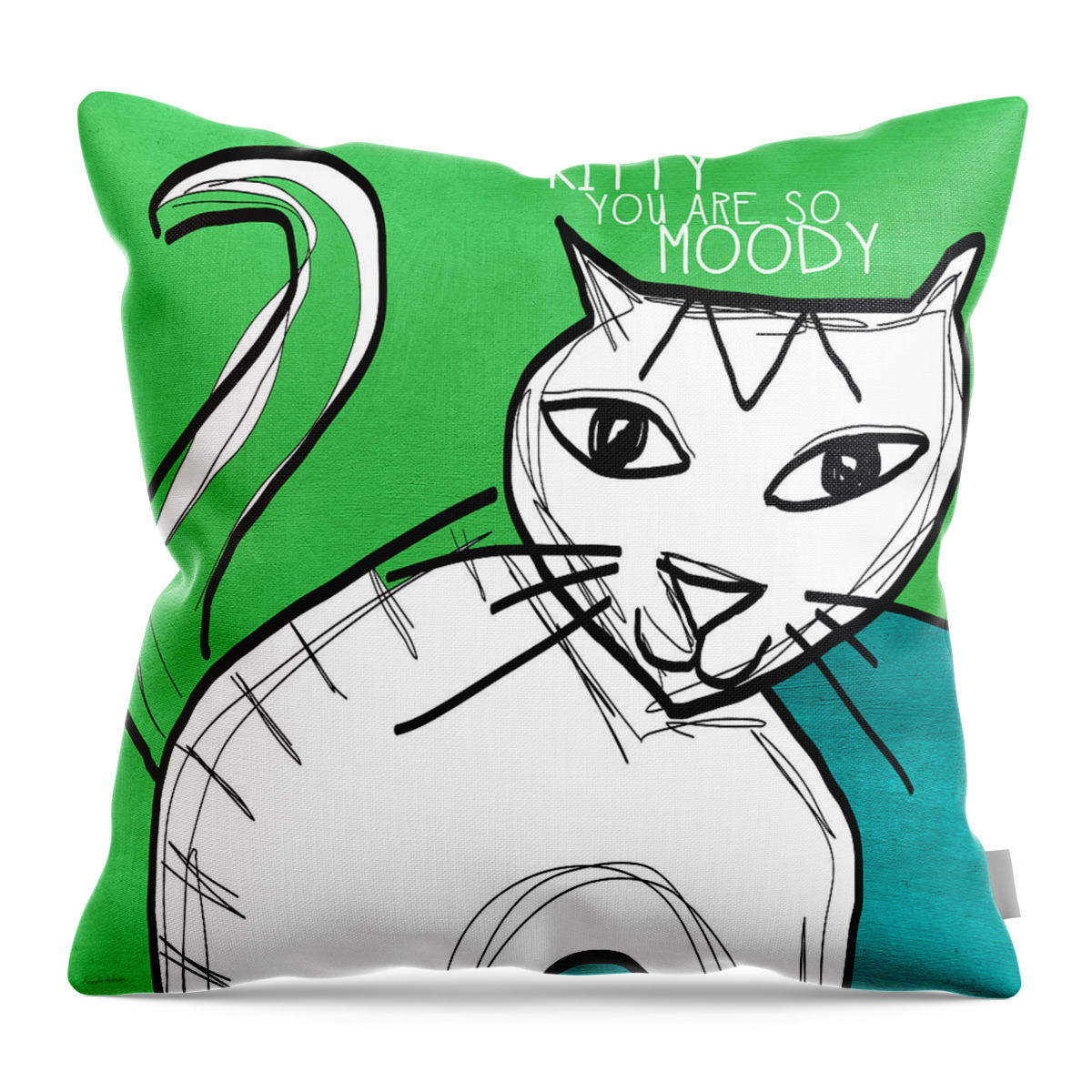 Cat Throw Pillow featuring the painting Moody Cat- pop art by Linda Woods