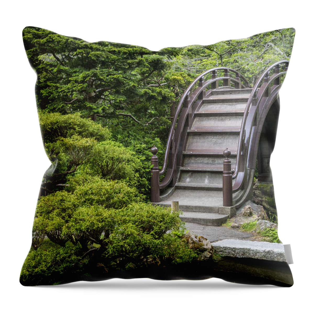 3scape Throw Pillow featuring the photograph Moon Bridge - Japanese Tea Garden by Adam Romanowicz