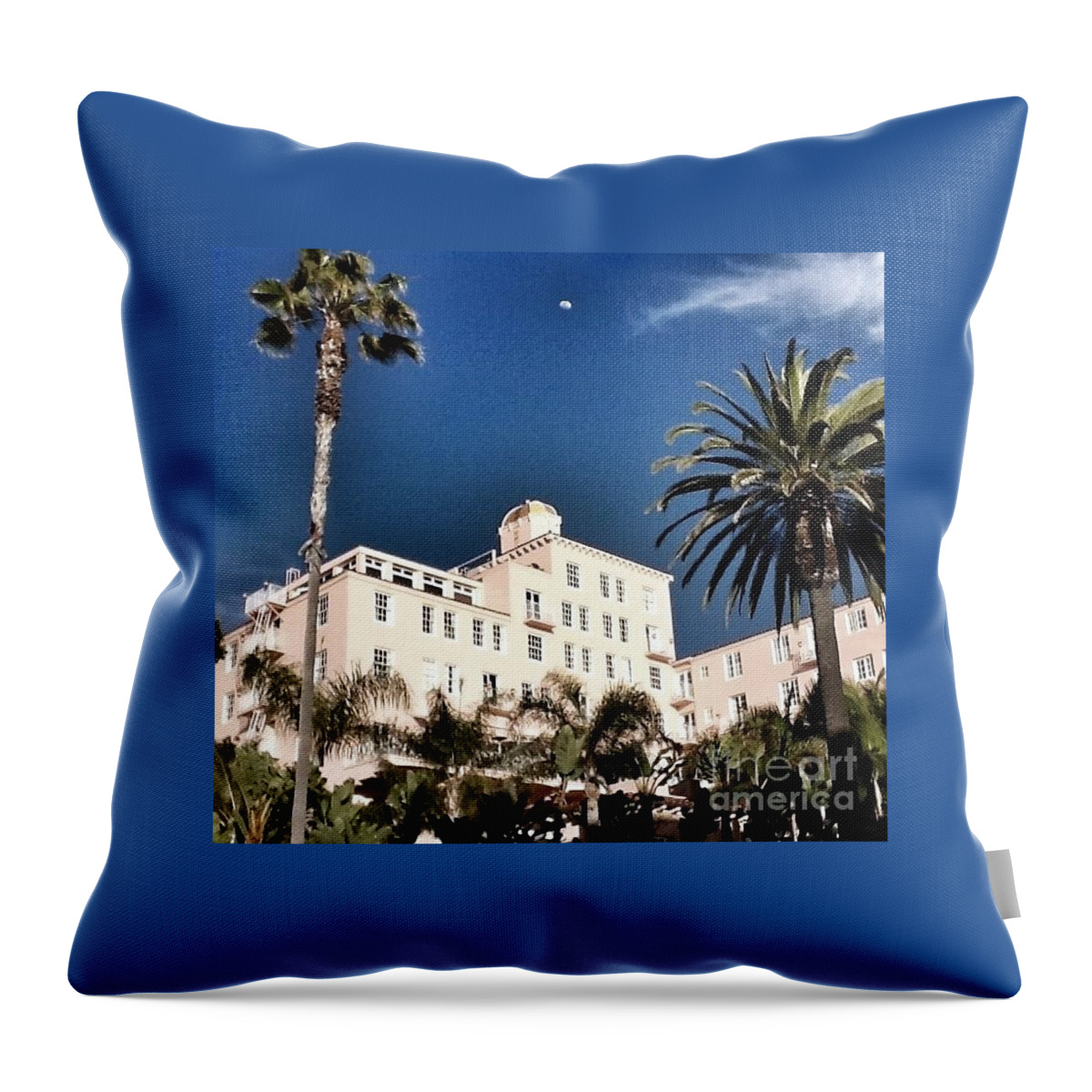 The Pink Lady Hotel Throw Pillow featuring the photograph Moon Over Pink Lady by Susan Garren