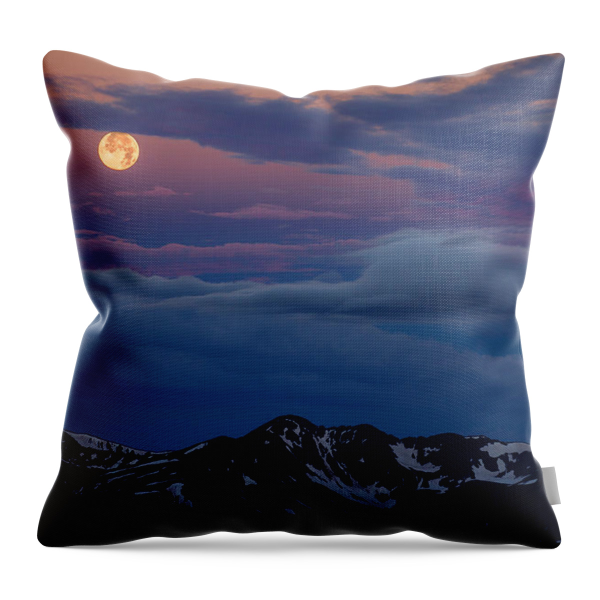  Sunrise Throw Pillow featuring the photograph Moon Over Rockies by Darren White