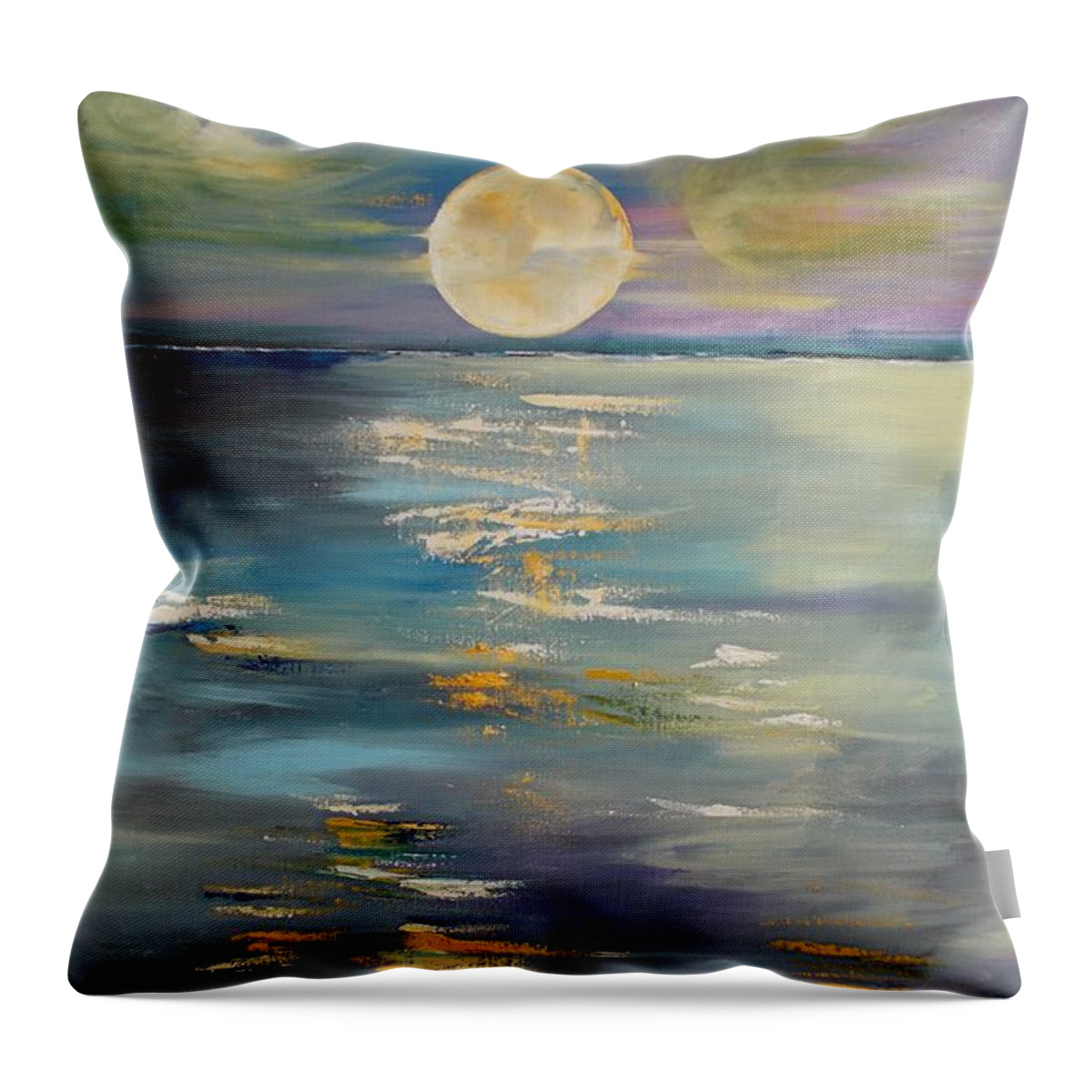 Reflection Throw Pillow featuring the painting MOON over YOUR town/REFLEXION by PainterArtist FIN