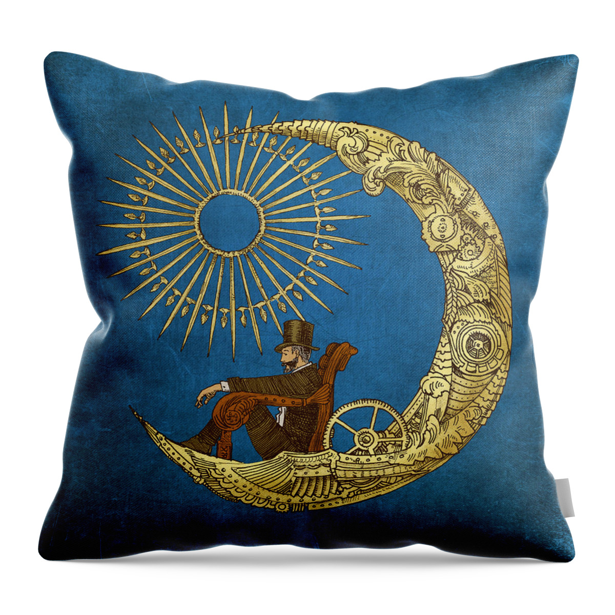 Blue Throw Pillow featuring the digital art Moon Travel by Eric Fan