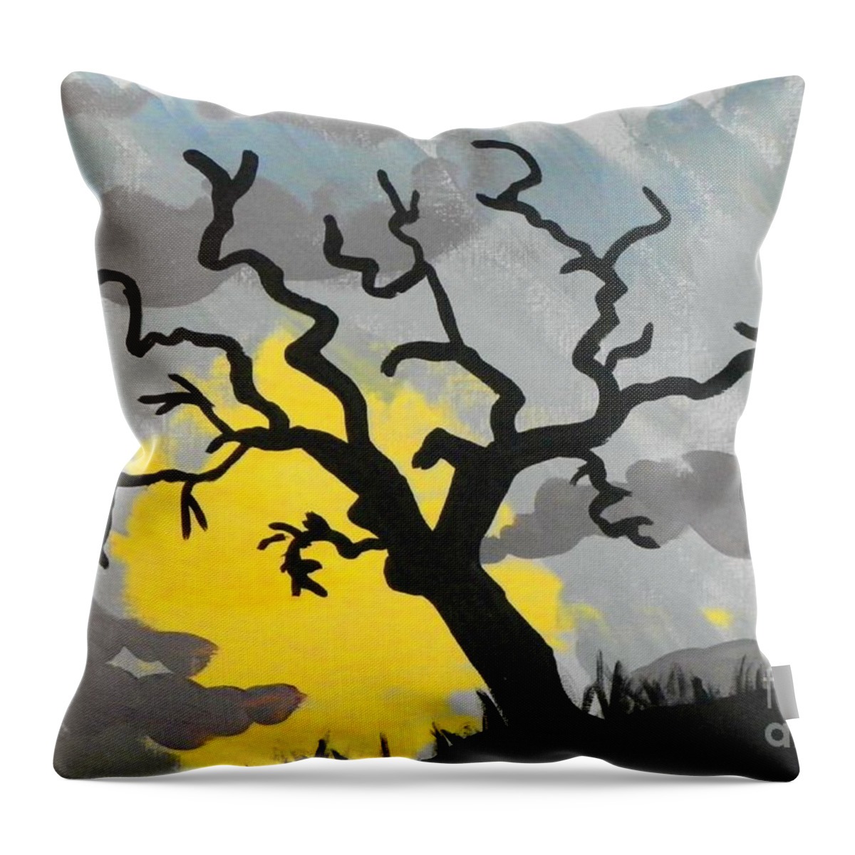 Marisela Mungia Throw Pillow featuring the painting Moon Tree by Marisela Mungia