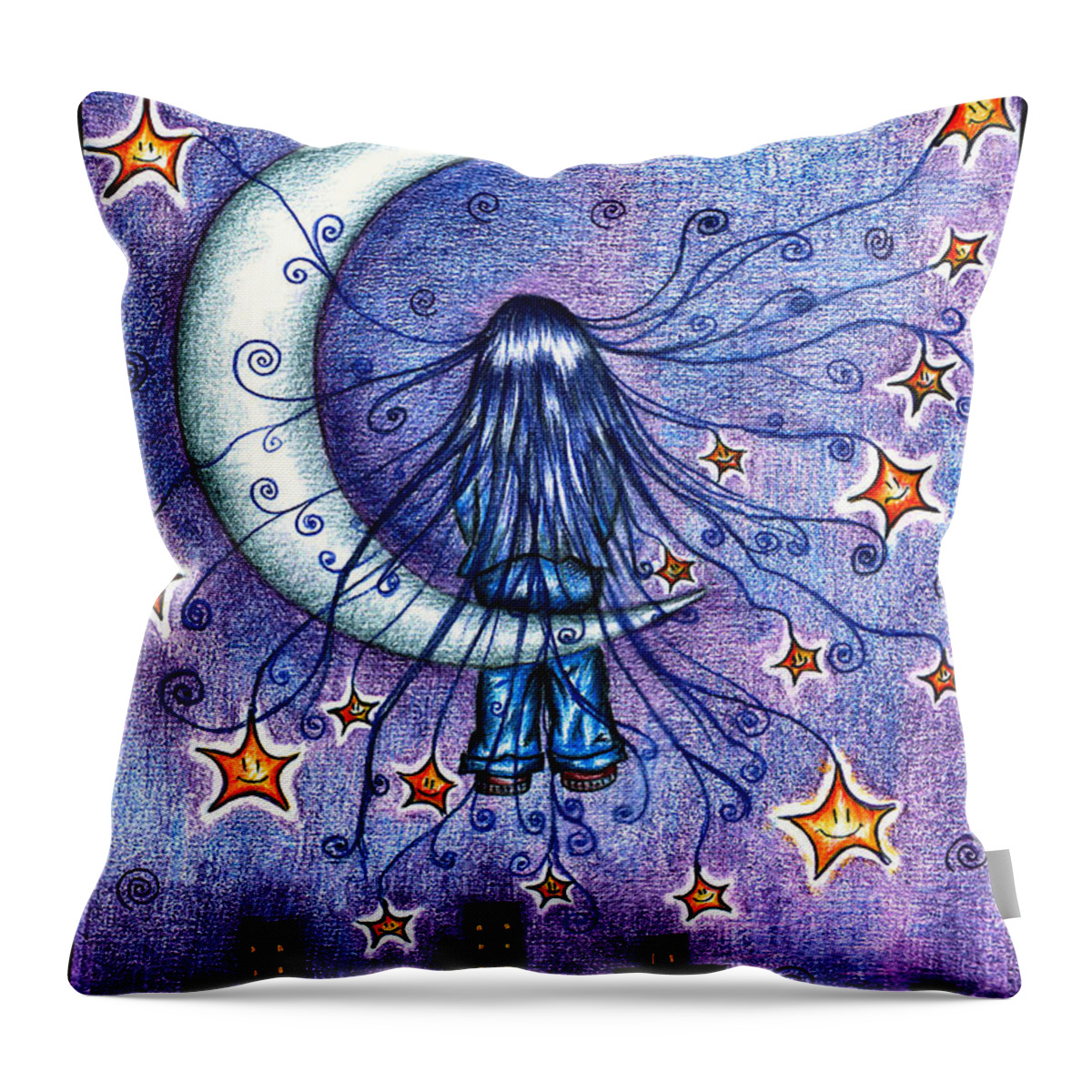 Moonchild Throw Pillow featuring the drawing Moonchild by Alex Greenshpun
