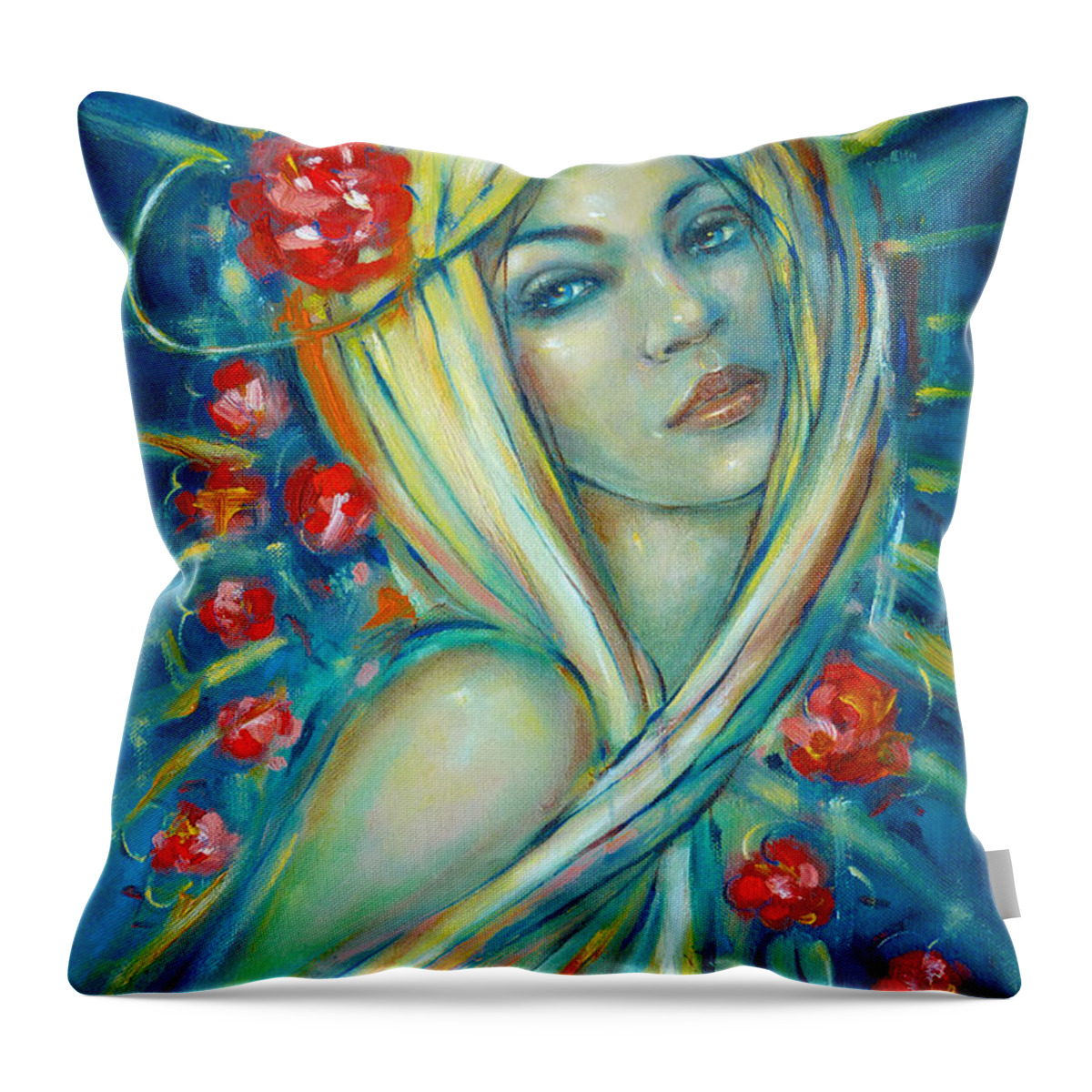 Woman Throw Pillow featuring the painting Moonlight Flowers 030311 by Selena Boron