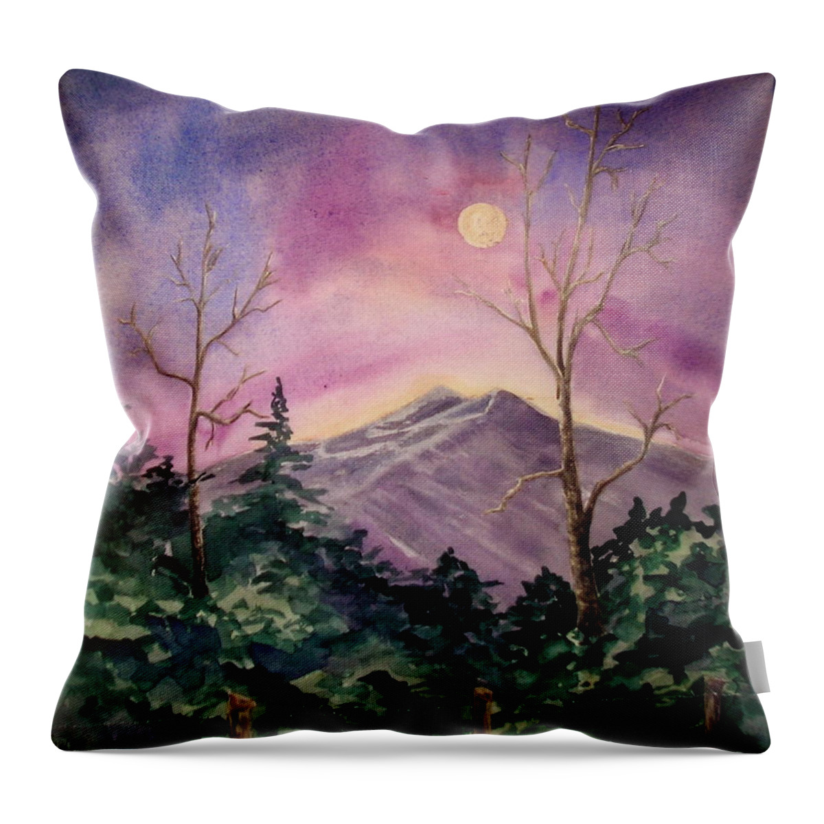 Landscape Throw Pillow featuring the painting Moonlight Mountain by Genie Morgan