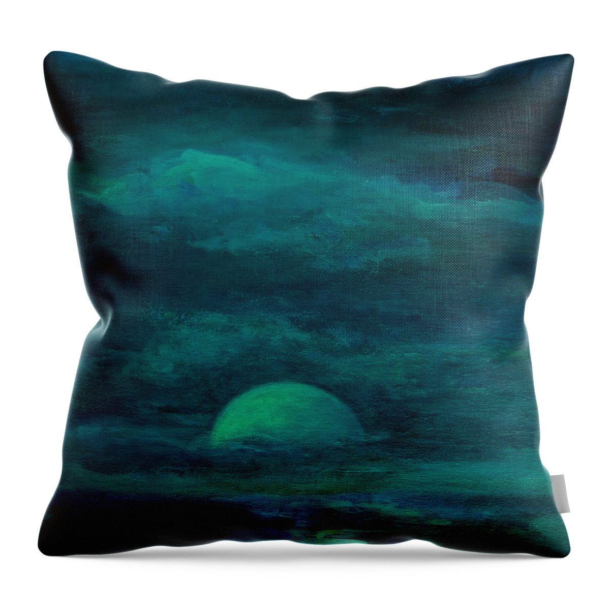 Evening Beach Landscape Throw Pillow featuring the painting Moonlight on the Water by Mary Wolf