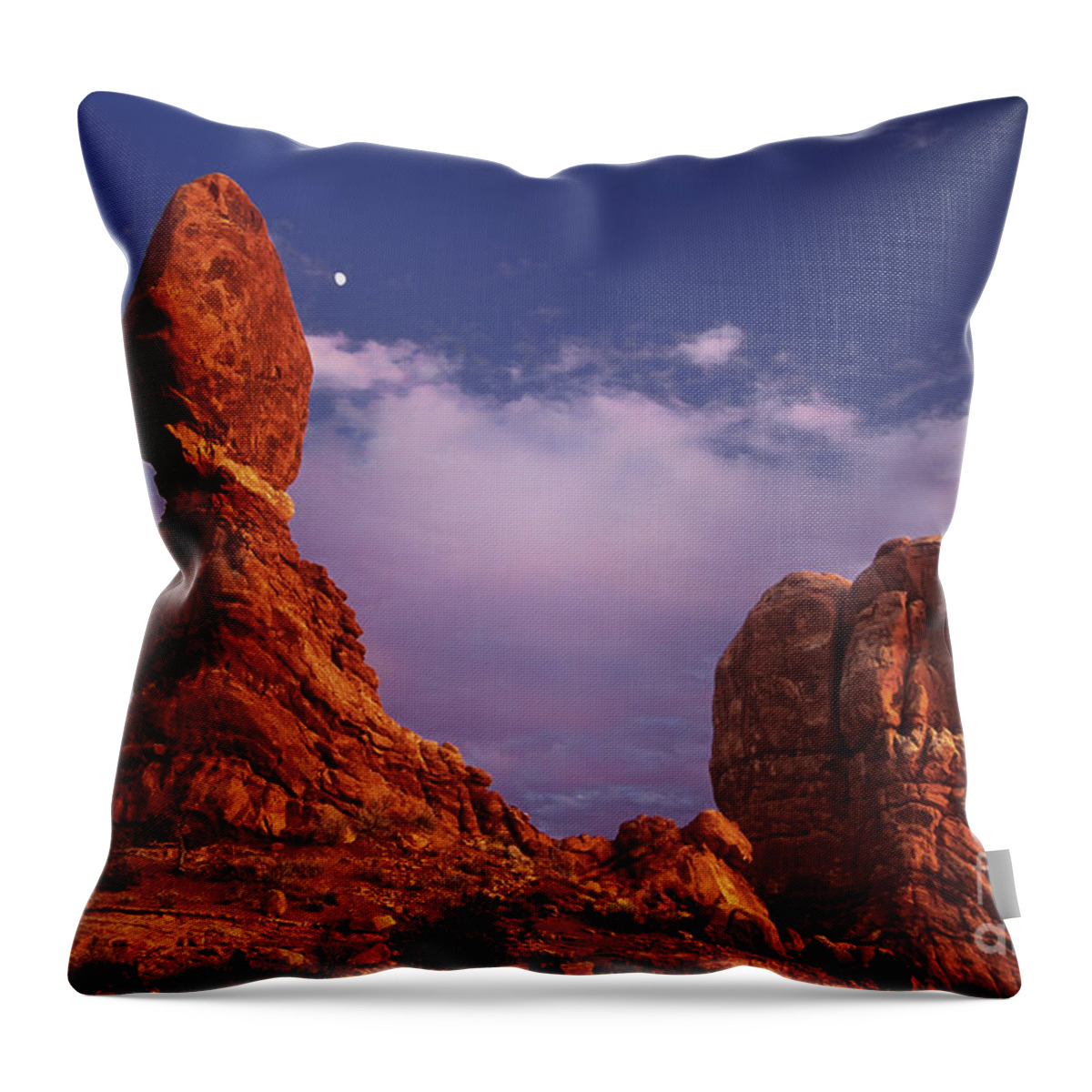 Arches National Park Throw Pillow featuring the photograph Moonrise At Balanced Rock Arches National Park Utah by Dave Welling