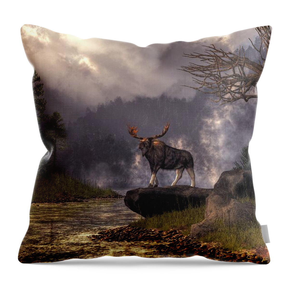 Moose In The Adirondacks Throw Pillow featuring the digital art Moose in the Adirondacks by Daniel Eskridge