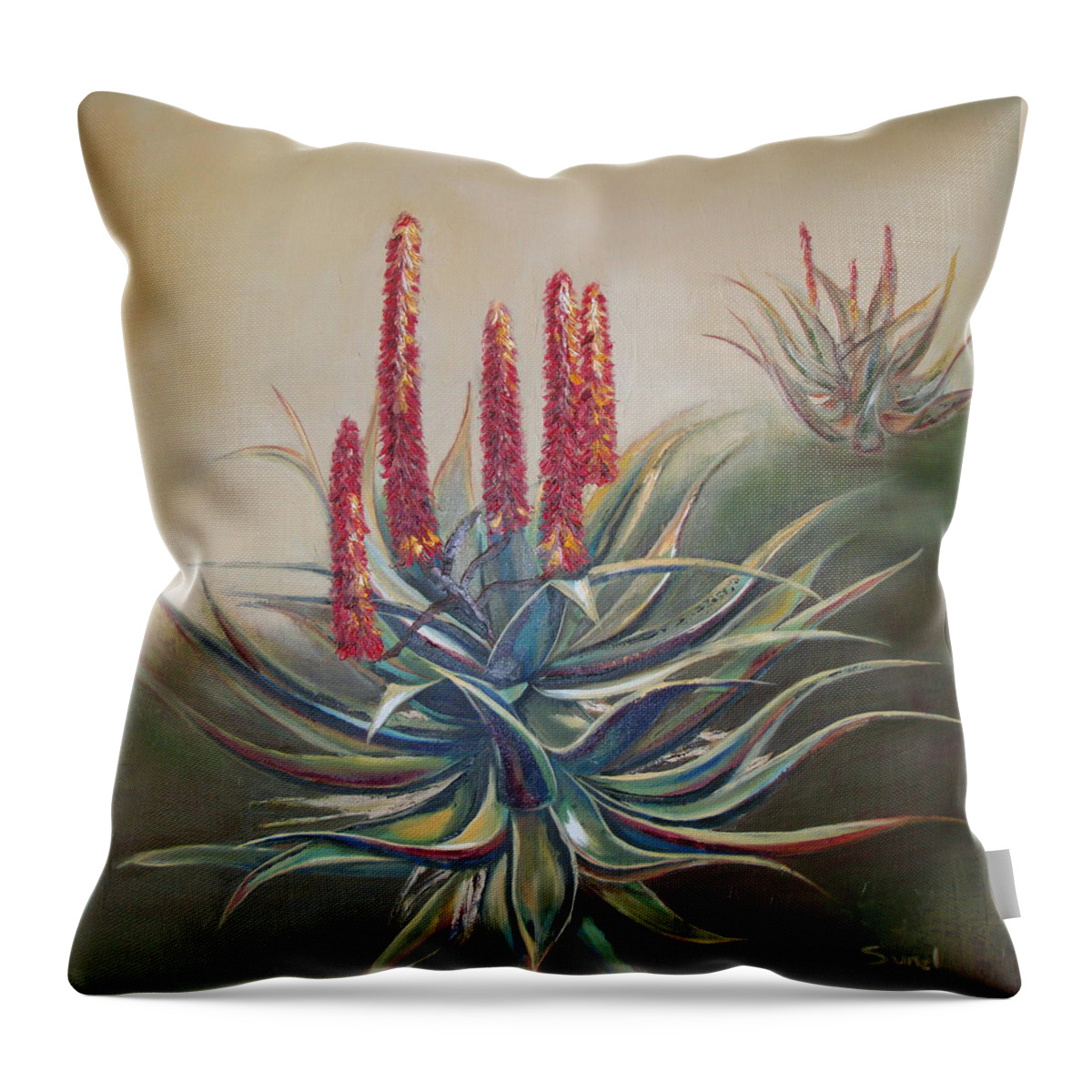 Aloe Throw Pillow featuring the painting More Aloes by Sunel De Lange
