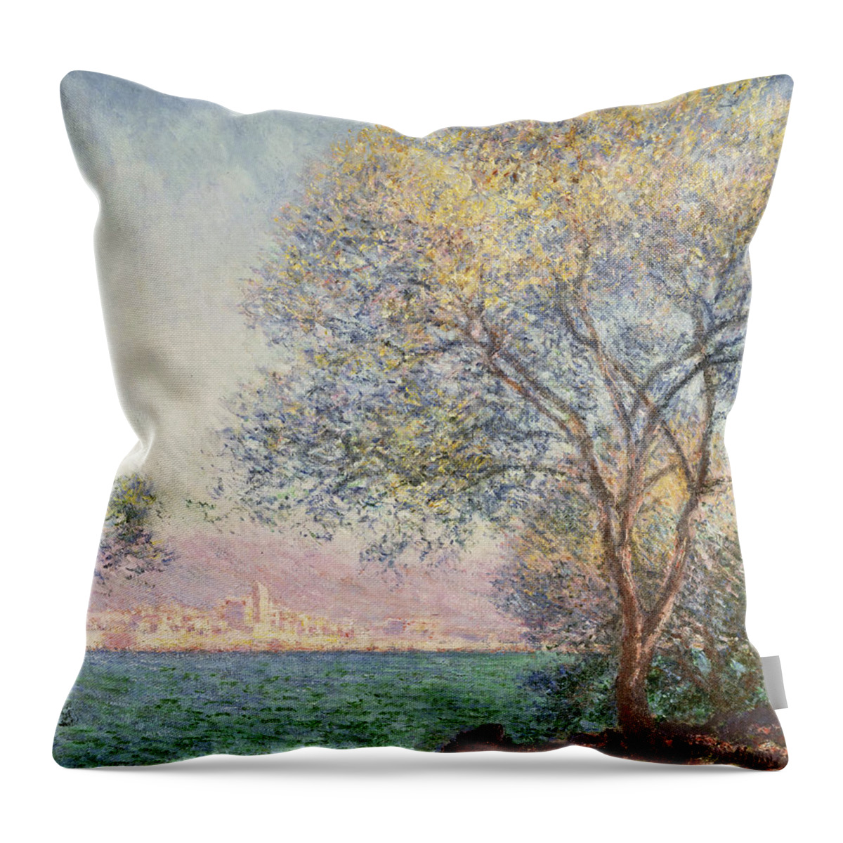 Claude Monet Throw Pillow featuring the painting Morning at Antibes by Claude Monet