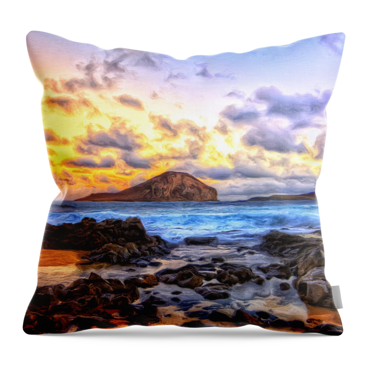 Morning Throw Pillow featuring the painting Morning at Makapuu by Dominic Piperata