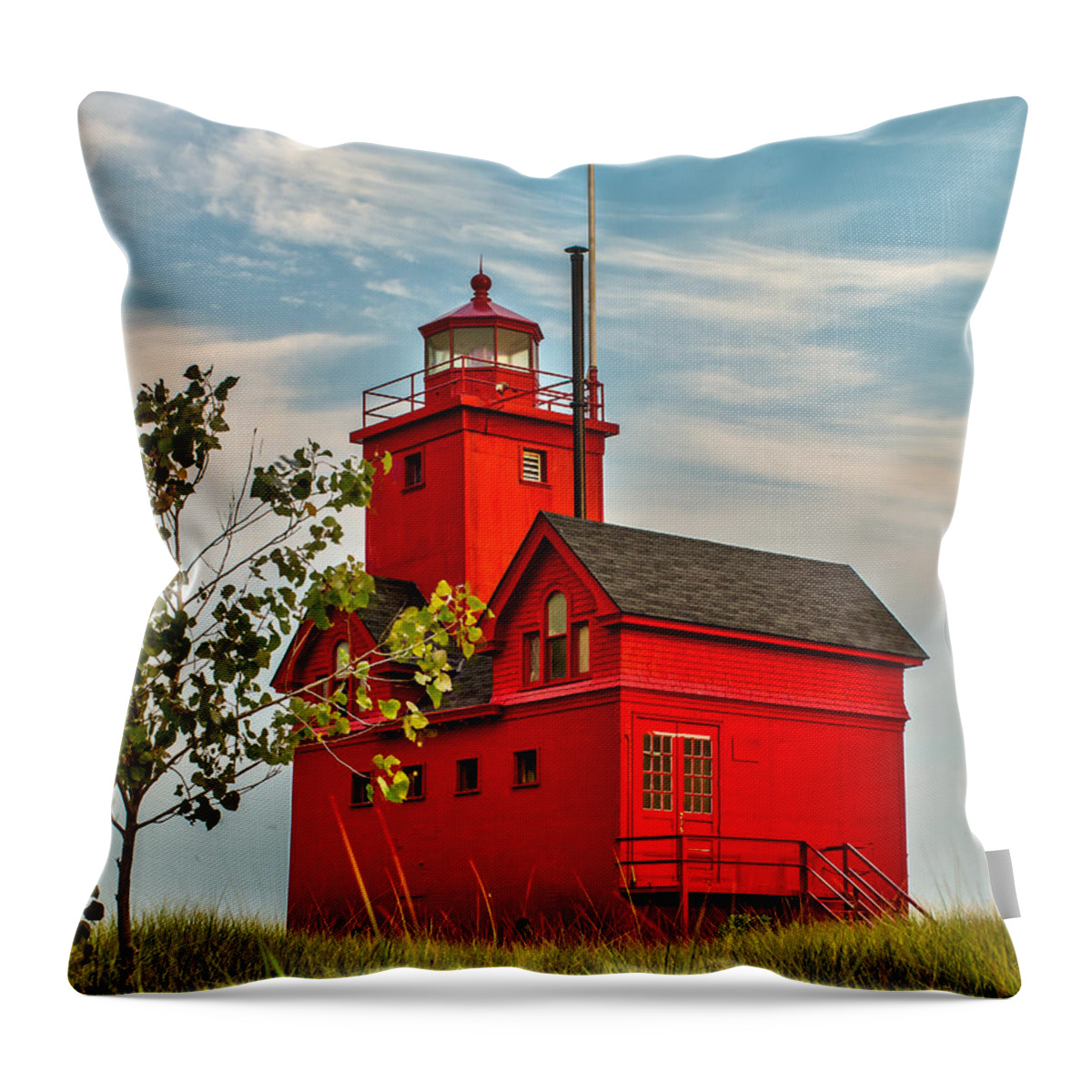 Lighthouse Throw Pillow featuring the photograph Morning at the Big Red Lighthouse by Nick Zelinsky Jr