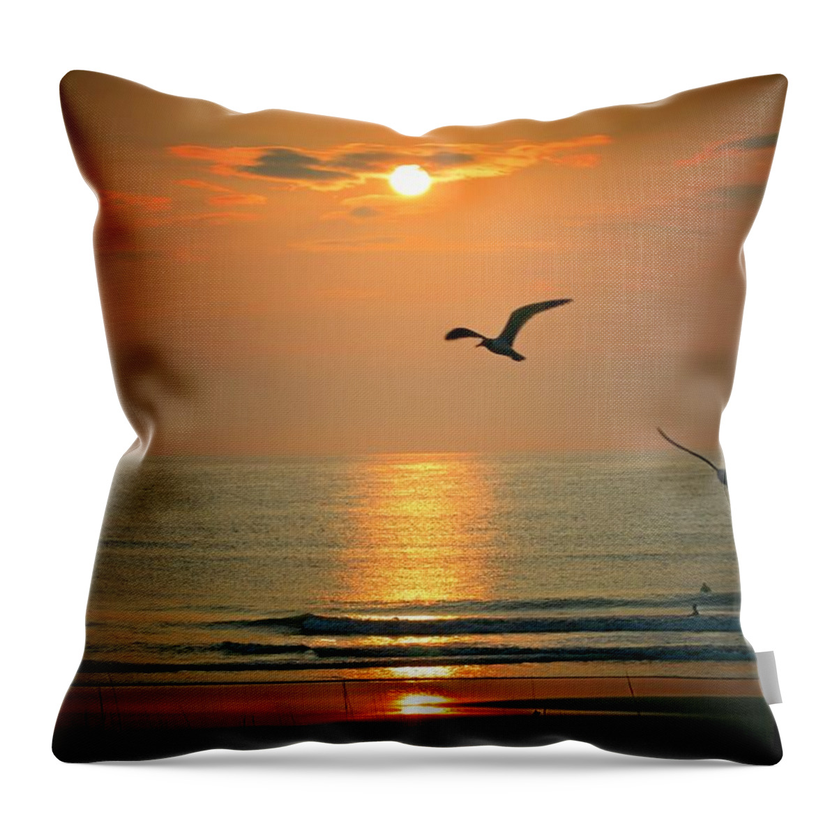 Beach Throw Pillow featuring the photograph Morning Comes by Susan McMenamin