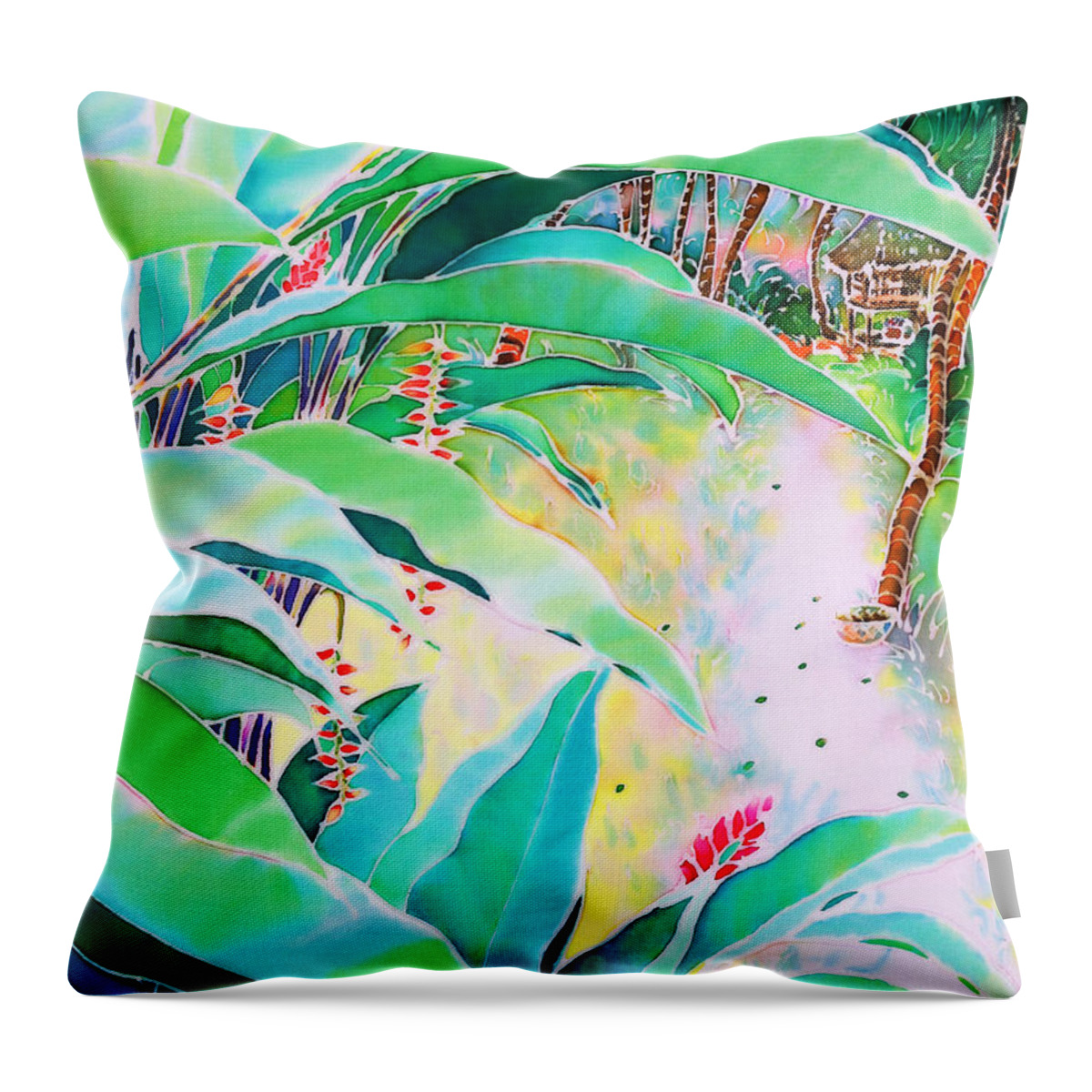 Tropical Throw Pillow featuring the painting Morning dew by Hisayo OHTA