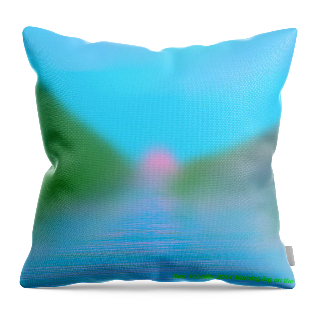 Morning Fog River Forest Water Sky Sun Waves Reflects Throw Pillow featuring the digital art Morning fog on the river by Dr Loifer Vladimir