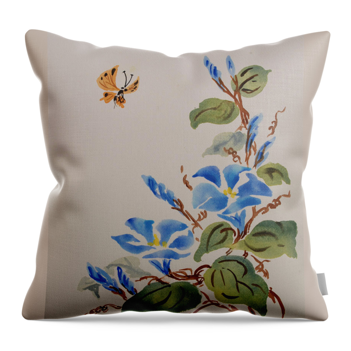 Floral Throw Pillow featuring the painting Morning Glories by Heidi E Nelson