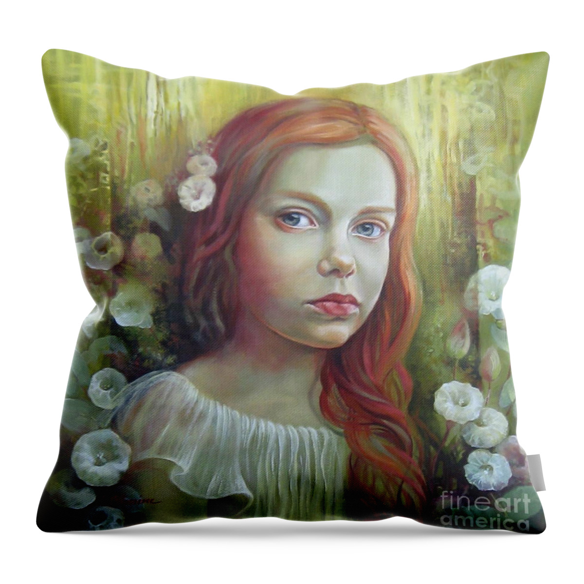 Portrait Throw Pillow featuring the painting Morning glory by Elena Oleniuc