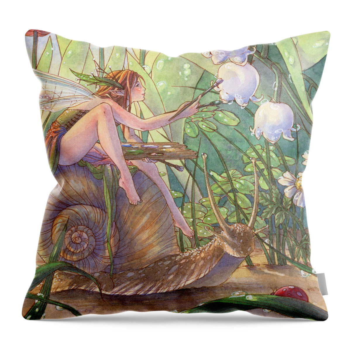 Fairy Throw Pillow featuring the painting Morning Hues by Sara Burrier