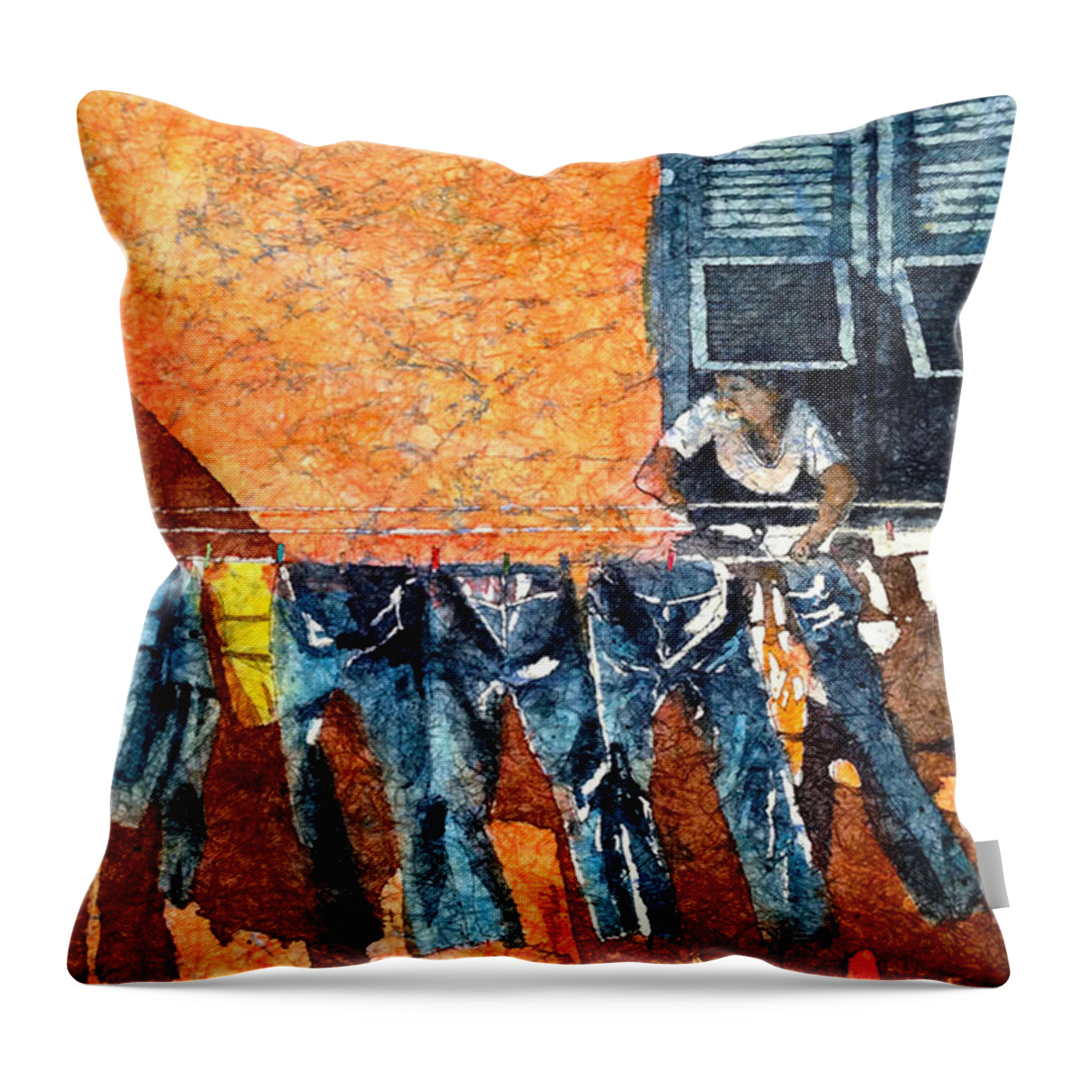Blue Throw Pillow featuring the painting Morning In Monterosso by Diane Fujimoto