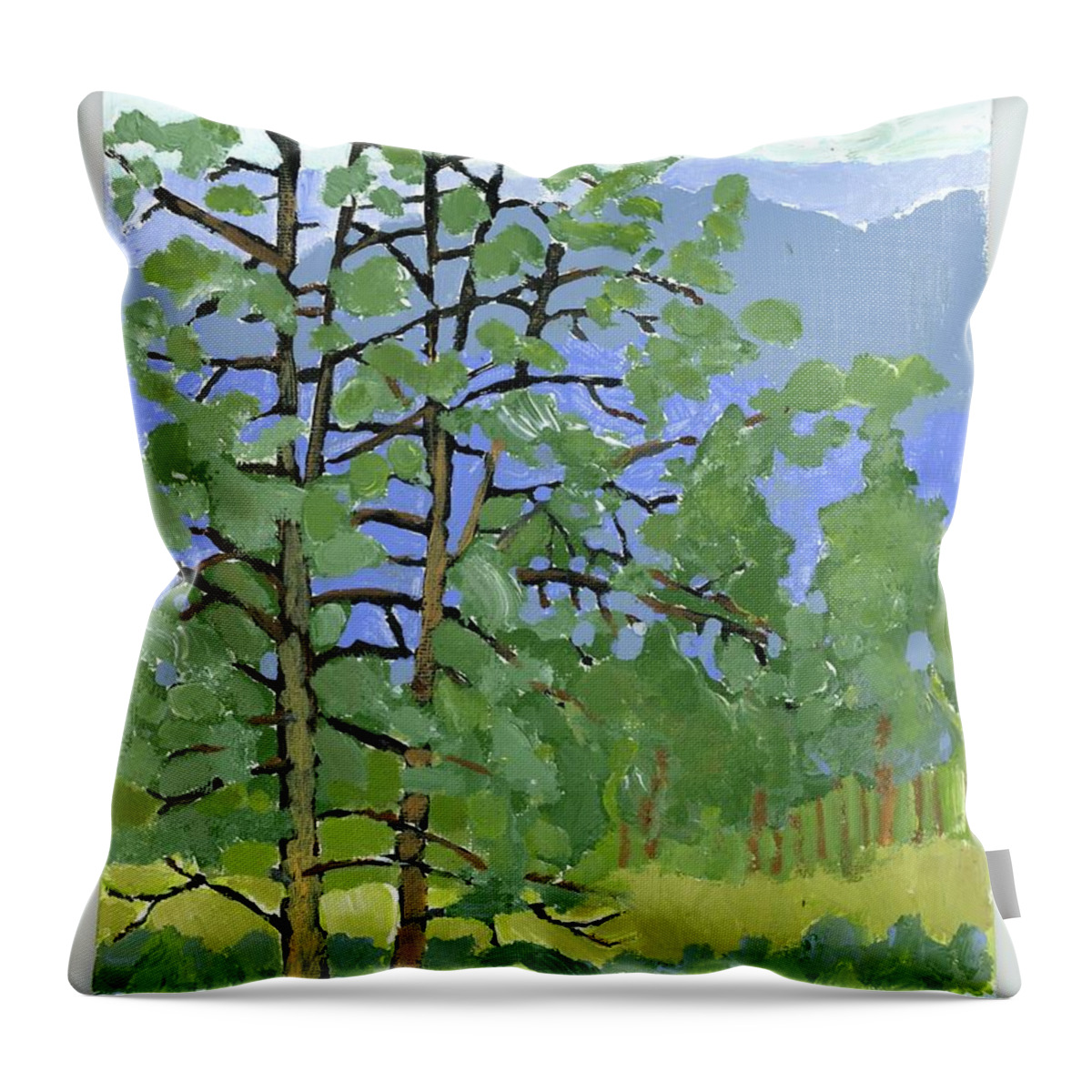 Landscape Throw Pillow featuring the painting Morning in the hills by Rodger Ellingson