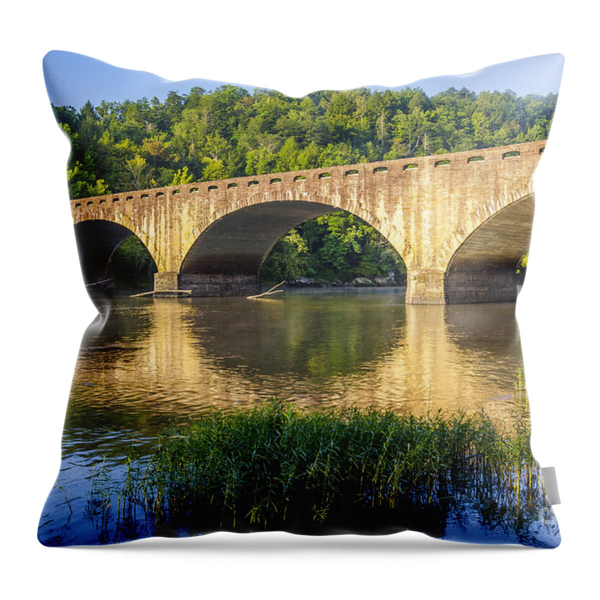 Gatliff Bridge Throw Pillow featuring the photograph Morning Gatliff by Anthony Heflin