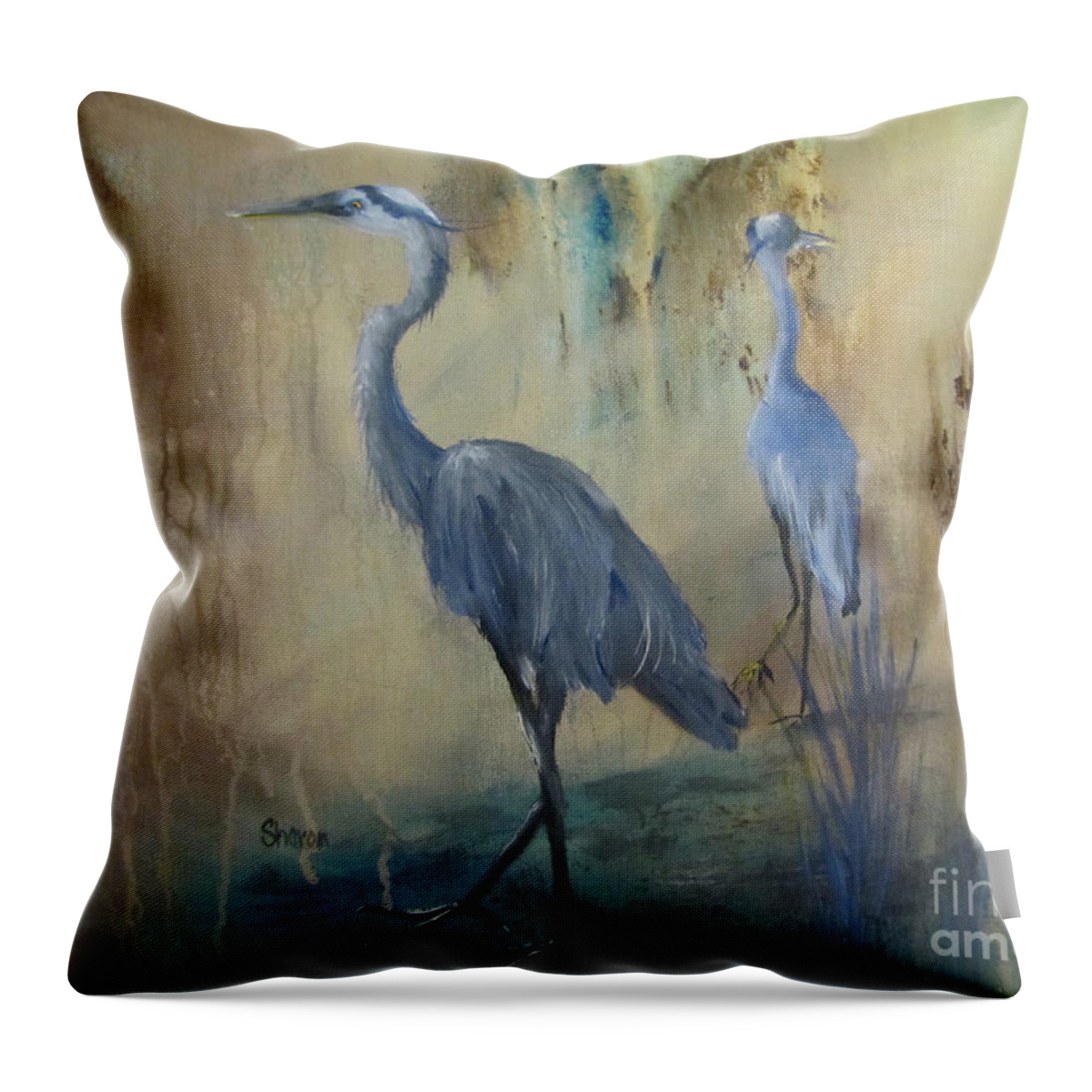 Heron Throw Pillow featuring the painting Morning light by Sharon Burger
