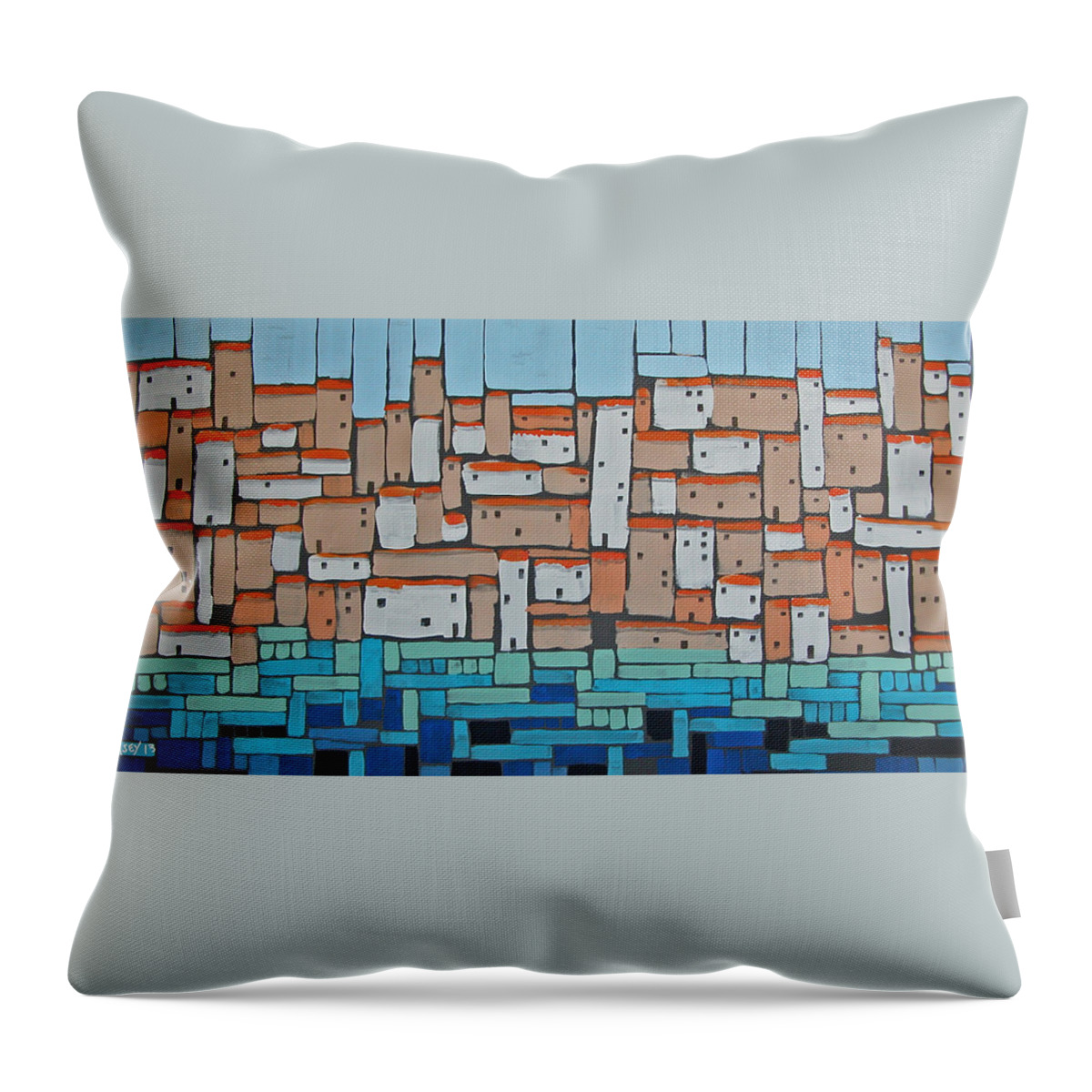 Mosaic Village Throw Pillow featuring the painting Mosaic Village 2 by Rhodes Rumsey