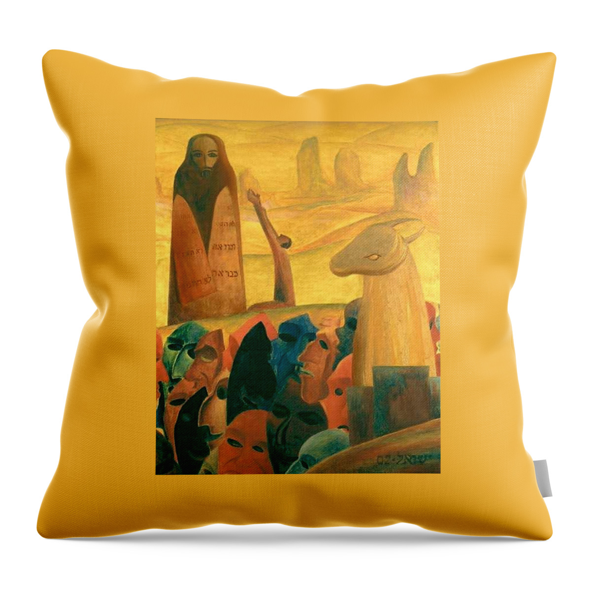 Moses And The Masks Throw Pillow featuring the painting Moses and the Masks by Israel Tsvaygenbaum