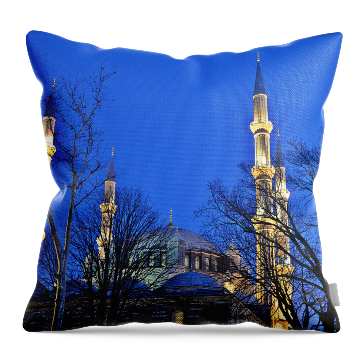 Mosque Throw Pillow featuring the photograph Mosque at night by Rumiana Nikolova