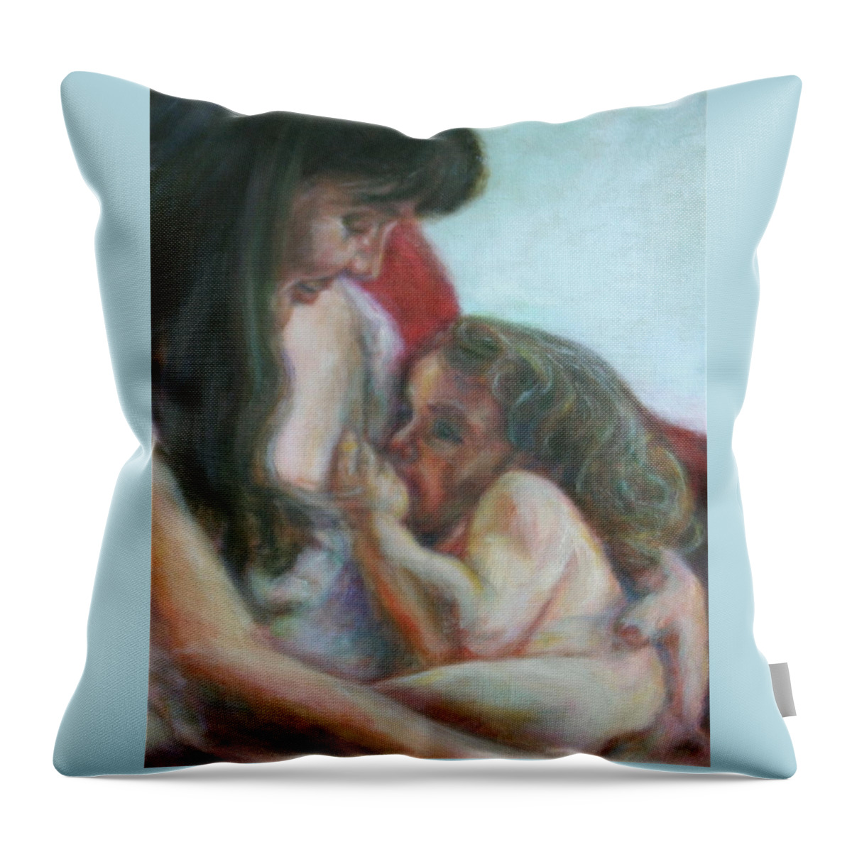 Portrait Throw Pillow featuring the painting Mother and Child - detail by Quin Sweetman