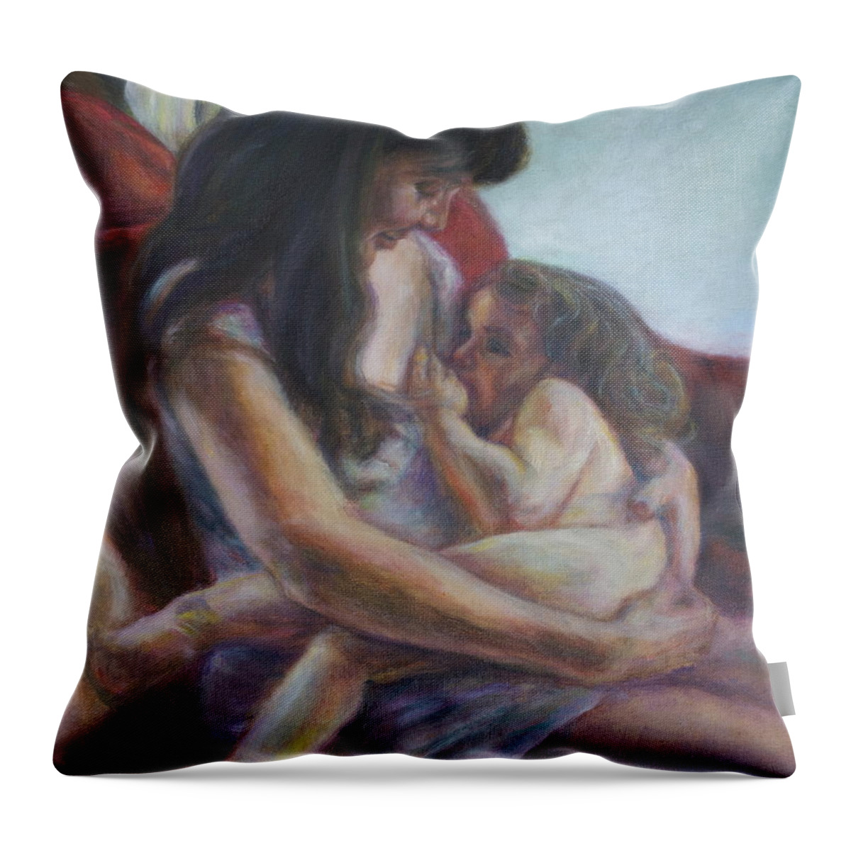 Portrait Throw Pillow featuring the painting Mother and Child by Quin Sweetman