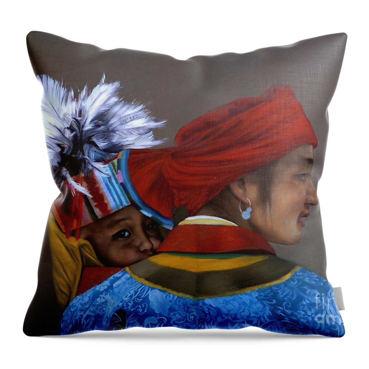 Mother And Child Throw Pillow featuring the painting Mother and Child by Zheng Li