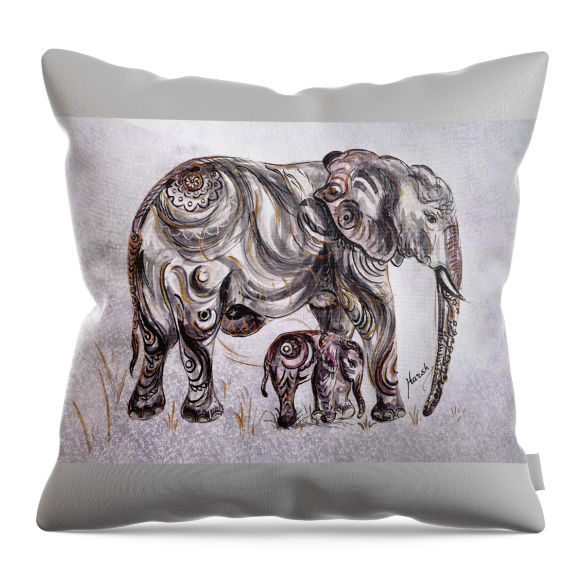 Elephant Throw Pillow featuring the painting Mother Elephant by Harsh Malik