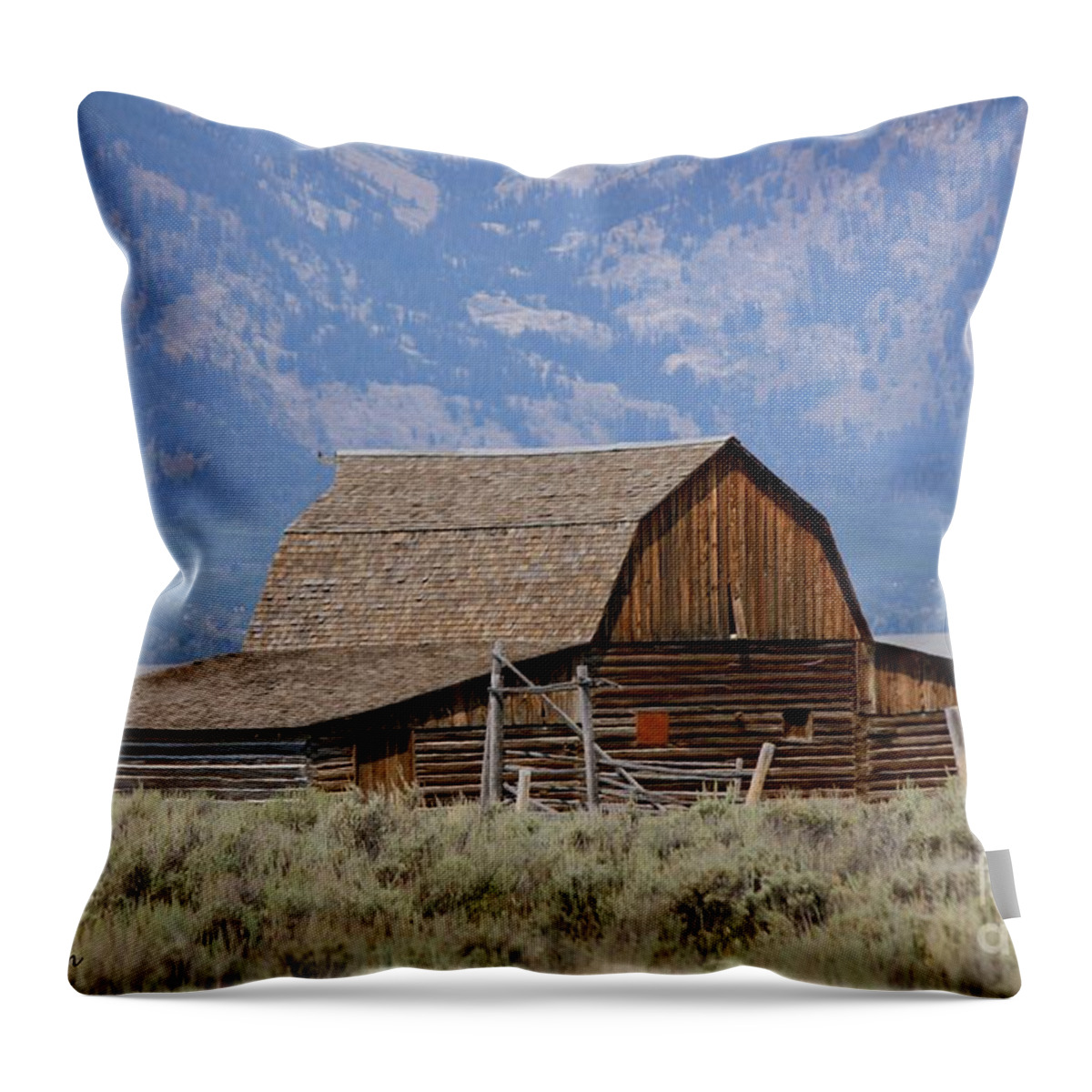 Wyoming Throw Pillow featuring the photograph Moulton Barn in the Tetons by Veronica Batterson