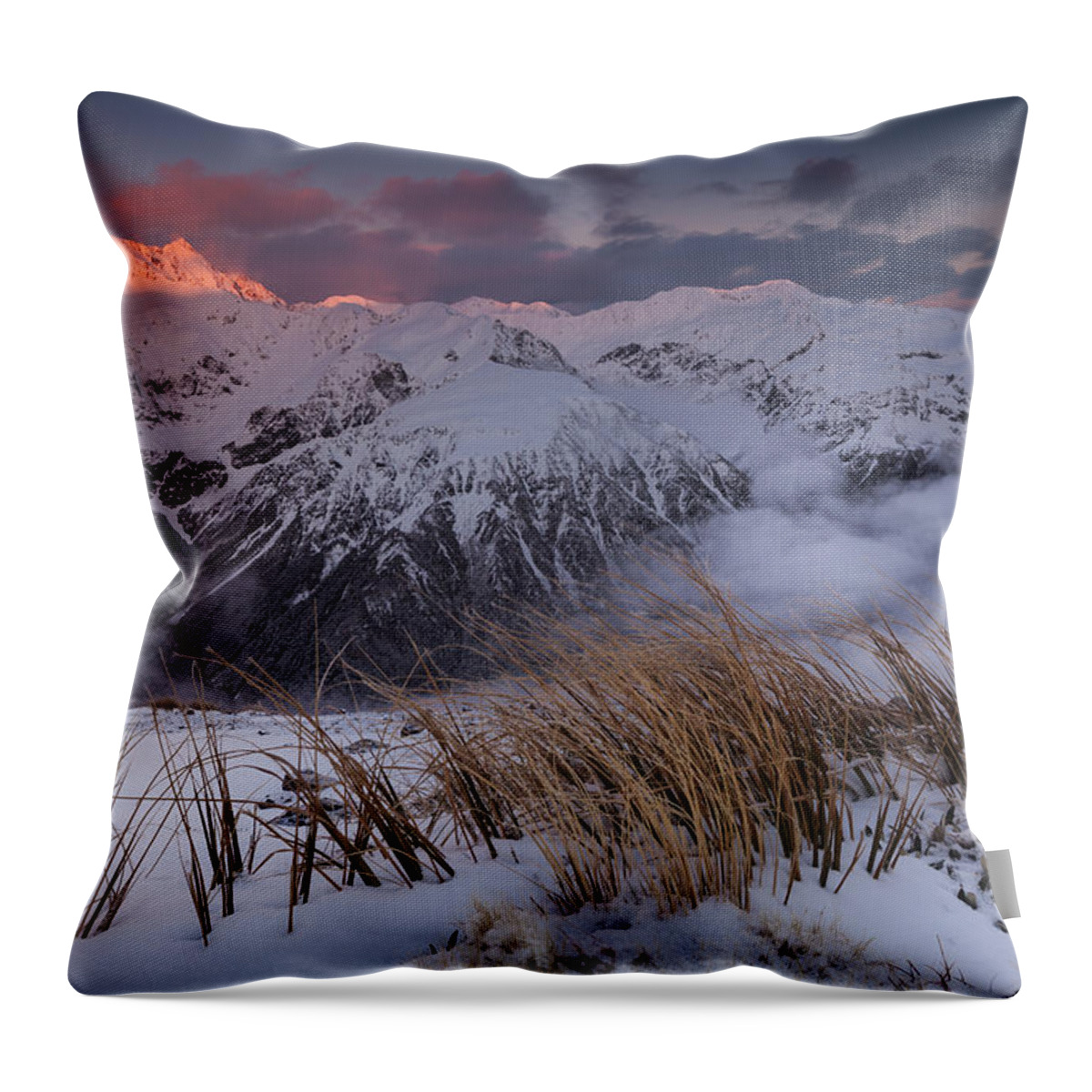 Feb0514 Throw Pillow featuring the photograph Mount Rolleston At Dawn New Zealand by Colin Monteath