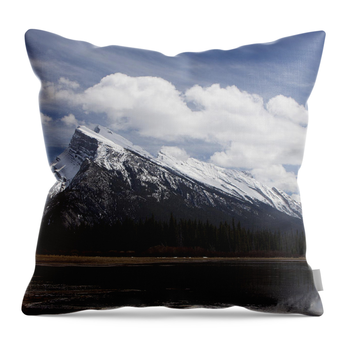 Landscape Throw Pillow featuring the photograph Mount Rundle and Vermilion Lake by Tony Mills