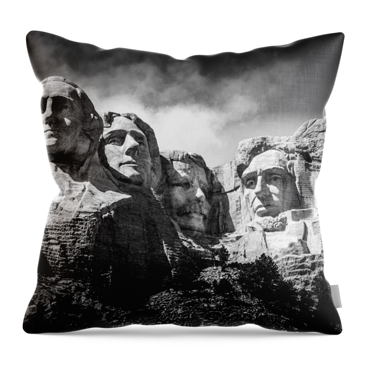 Mount Rushmore National Memorial In Black & White. Mount Rushmore Throw Pillow featuring the photograph Mount Rushmore National Memorial in Black and White by Debra Martz