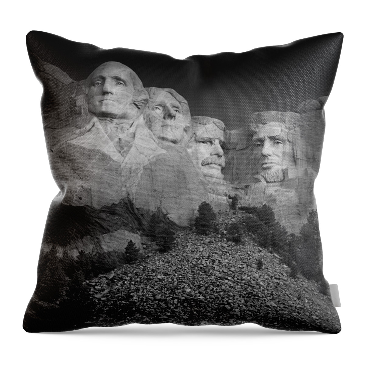 Mount Throw Pillow featuring the photograph Mount Rushmore South Dakota Dawn B W by Steve Gadomski