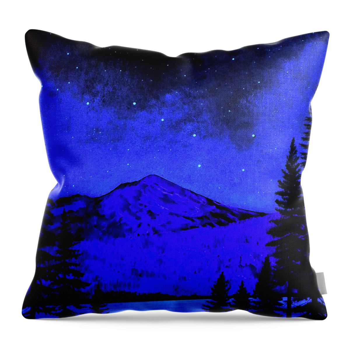 Mount Shasta In Starlight Throw Pillow featuring the painting Mount Shasta in Starlight by Frank Wilson