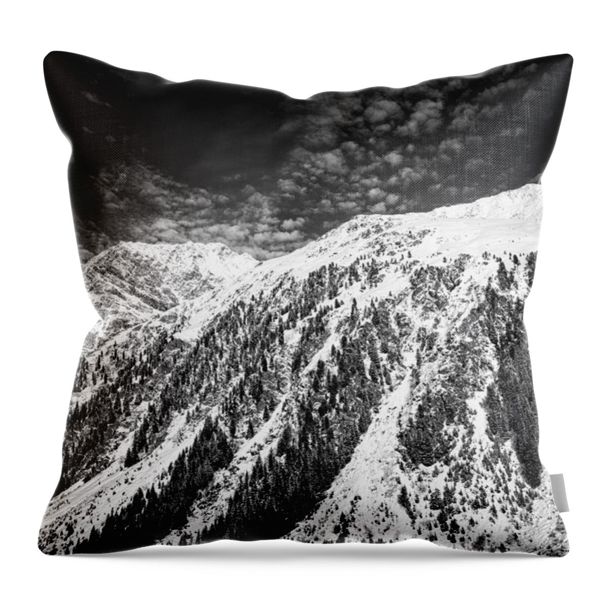 Mountain Throw Pillow featuring the photograph Mountain in winter black and white Austria by Matthias Hauser