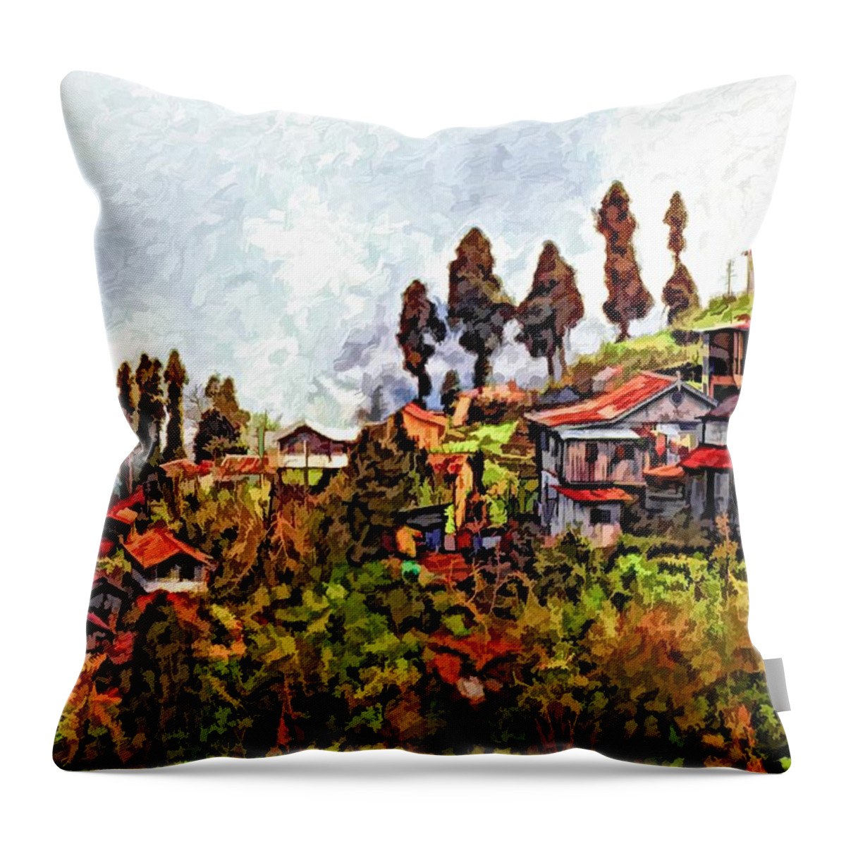 Darjeeling Throw Pillow featuring the photograph Mountain Living by Steve Harrington
